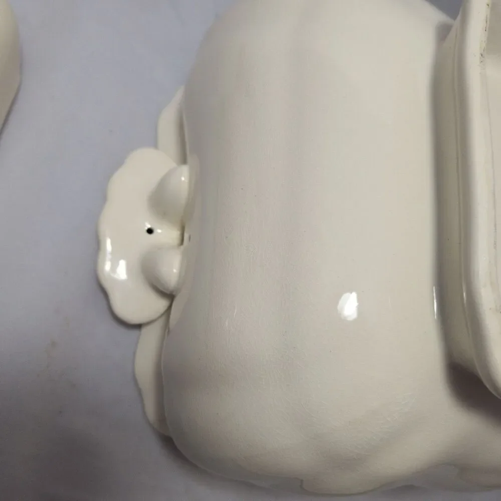 Vintage White Ceramic Soup Tureen with Lid and Ladle Scalloped Cream Shabby Chic